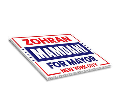 Zohran Mamdani For New York City Mayor 2025 Election Yard Sign, Corrugated Plastic Election Race Red White & Blue Sign with Metal H-Stake