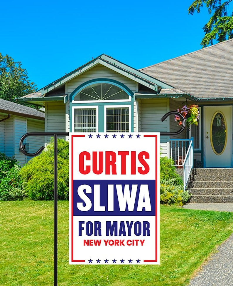 Curtis Sliwa For New York City Mayor Election 2025 Garden Flag, Double Sided, NYC’s Mayor, Race Red White & Blue Flag