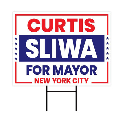 Curtis Sliwa For New York City Mayor 2025 Election Yard Sign, Corrugated Plastic Election Race Red White & Blue Sign with Metal H-Stake