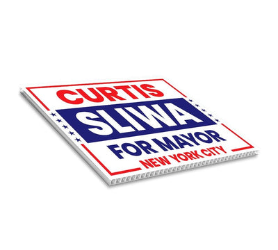 Curtis Sliwa For New York City Mayor 2025 Election Yard Sign, Corrugated Plastic Election Race Red White & Blue Sign with Metal H-Stake