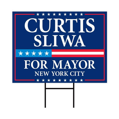 Curtis Sliwa For New York City Mayor 2025 Election Yard Sign, Corrugated Plastic Election Race Red White & Blue Sign with Metal H-Stake