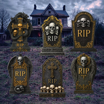 RIP Tombstone Halloween Yard Signs with Fiberglass Stakes, Outdoor Grave Marker Decorations for Spooky Cemetery Lawn or Haunted House Décor