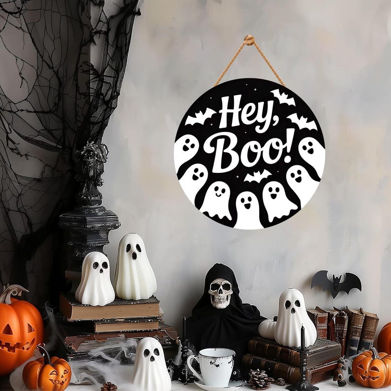 Halloween Welcome Door Sign 12", Hanging Wall Sign for Front Door, Outdoor Halloween Party Door Hanger, Spooky Home Decor Accent