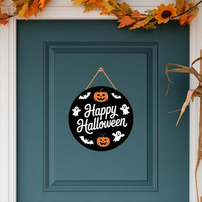 Cute Ghost Pumpkin Bat Halloween Door Sign 12", Hanging Front Door Hanger, Indoor Wall Decor for Home, Spooky Halloween Decorations