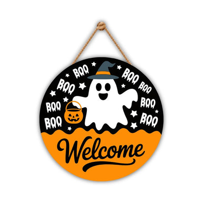 Hey Boo Ghost Halloween Door Sign 12", Cute Farmhouse Welcome Wall Hanger, Indoor Outdoor Porch Decor, Holiday Party Decorations