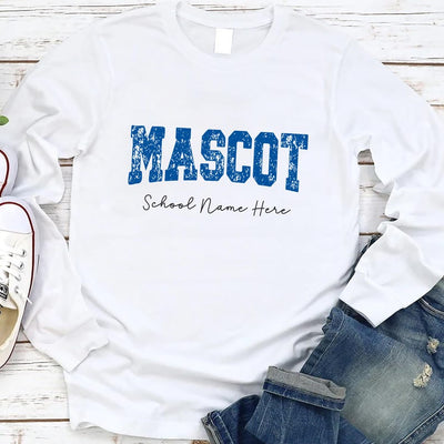 Custom School Mascot Long Sleeve Shirt, School Logo Team Name Long Sleeve Shirt, Back to School Sports Long Sleeve Shirt