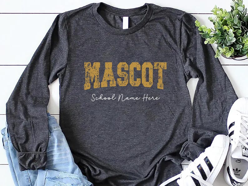 Custom School Mascot Long Sleeve Shirt, School Logo Team Name Long Sleeve Shirt, Back to School Sports Long Sleeve Shirt