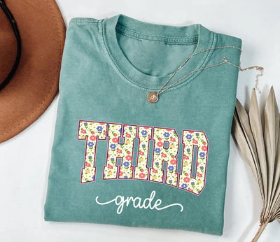 Third Grade Teacher Short Sleeve Shirt, 3rd Grade Floral Back to School Short Sleeve Shirt, First Day of School Tee