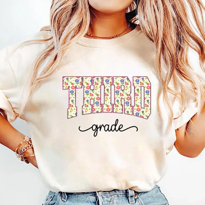 Third Grade Teacher Short Sleeve Shirt, 3rd Grade Floral Back to School Short Sleeve Shirt, First Day of School Tee