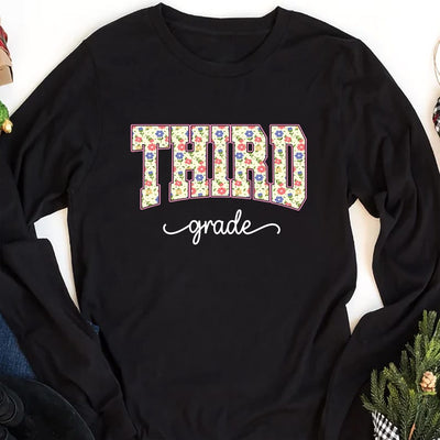 Third Grade Teacher Long Sleeve Shirt, 3rd Grade Floral Long Sleeve Shirt Back to School Long Sleeve Shirt