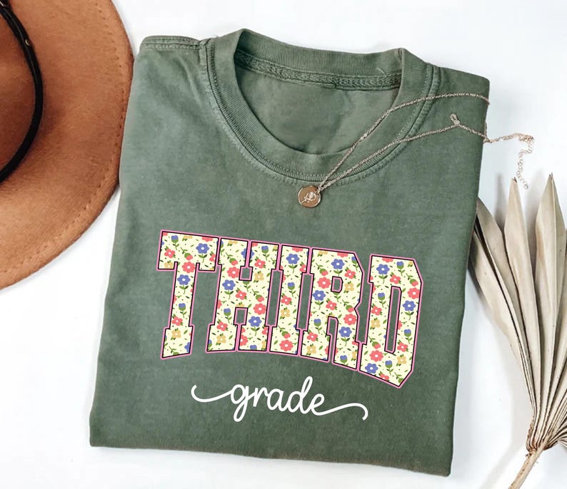 Third Grade Teacher Short Sleeve Shirt, 3rd Grade Floral Back to School Short Sleeve Shirt, First Day of School Tee