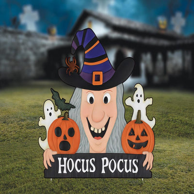 Hocus Pocus Witch Yard Sign, Halloween Ghost and Pumpkin Garden Stake, Outdoor Lawn Decor for Spooky Party, Trick or Treat Display