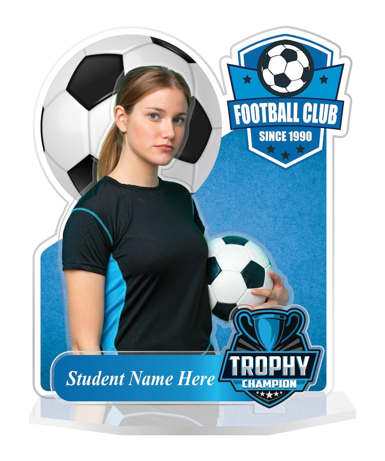 Soccer Acrylic Standee Trophy, 3-Layered Custom Award with Photo, Logo & Name, Student Achievement Plaque, Sports Recognition Gift