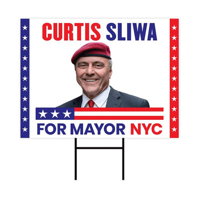 Curtis Sliwa For New York City Mayor 2025 Election Yard Sign, Corrugated Plastic Election Race Red White & Blue Sign with Metal H-Stake