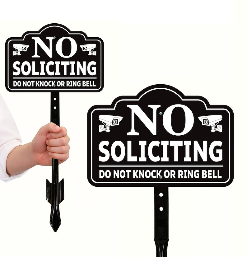 3 Pack No Soliciting Yard Sign for House with 16" Stake, Rust-Free Aluminum Front Door Warning Sign, UV Protected Outdoor Privacy Lawn Sign