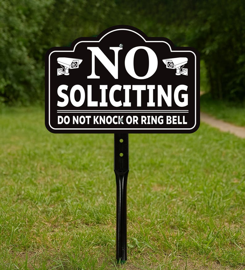 3 Pack No Soliciting Yard Sign for House with 16" Stake, Rust-Free Aluminum Front Door Warning Sign, UV Protected Outdoor Privacy Lawn Sign