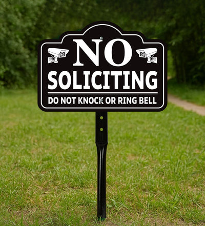 3 Pack No Soliciting Yard Sign for House with 16" Stake, Rust-Free Aluminum Front Door Warning Sign, UV Protected Outdoor Privacy Lawn Sign