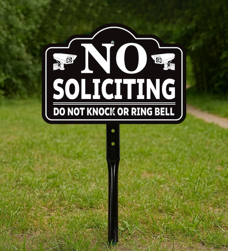 2 Pack No Soliciting Yard Sign for House with 16" Stake, Rust-Free Aluminum Front Door Warning Sign, UV Protected Outdoor Privacy Lawn Sign