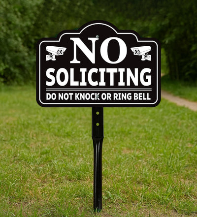 2 Pack No Soliciting Yard Sign for House with 16" Stake, Rust-Free Aluminum Front Door Warning Sign, UV Protected Outdoor Privacy Lawn Sign