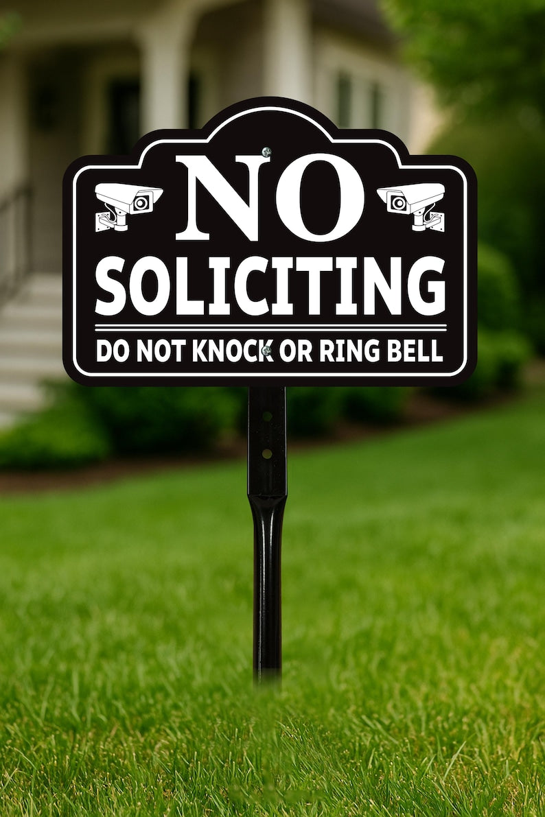 2 Pack No Soliciting Yard Sign for House with 16" Stake, Rust-Free Aluminum Front Door Warning Sign, UV Protected Outdoor Privacy Lawn Sign