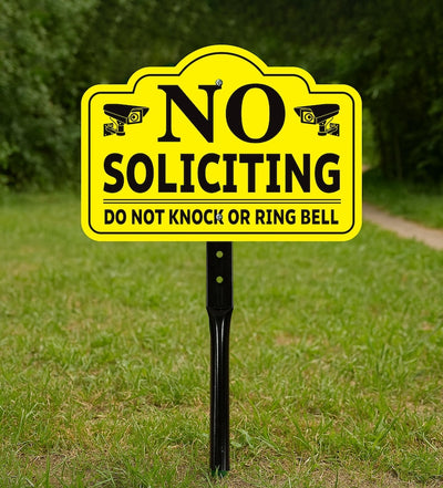 2-Pack No Soliciting Yard Sign with 16" Stake, Bold Yellow Do Not Knock or Ring Bell Sign, Rust-Free Aluminum Security Warning for Home Lawn