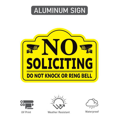2-Pack No Soliciting Yard Sign with 16" Stake, Bold Yellow Do Not Knock or Ring Bell Sign, Rust-Free Aluminum Security Warning for Home Lawn