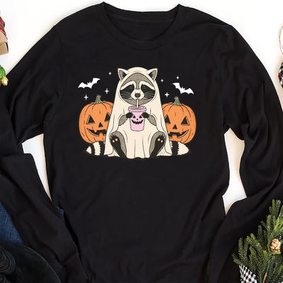 Halloween Raccoon Long Sleeve Shirt, Spooky Season Ghost Raccoon Long Sleeve Shirt, Cute Fall Animal Long Sleeve Shirt