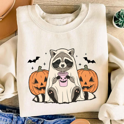 Halloween Raccoon Sweatshirt, Spooky Season Ghost Raccoon SweatShirt, Cute Fall Animal SweatShirt