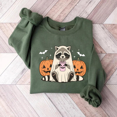 Halloween Raccoon Sweatshirt, Spooky Season Ghost Raccoon SweatShirt, Cute Fall Animal SweatShirt