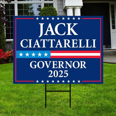 Jack Ciattarelli For New Jersey Governor 2025 Yard Sign, Corrugated Plastic Governor Elections Race Red White & Blue Sign with Metal H-Stake