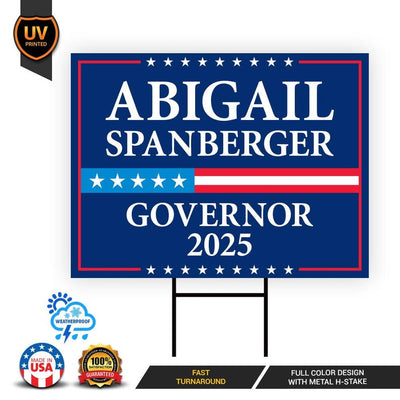 Abigail Spanberger For Virginia Governor 2025 Yard Sign, Corrugated Plastic Governor Elections Race Red White & Blue Sign with Metal H-Stake