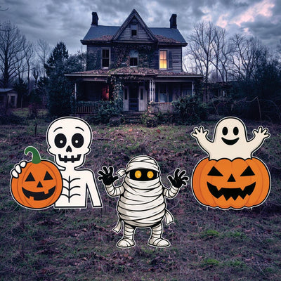 Halloween Yard Sign Stakes, Pumpkin Ghost Monster Lawn Decorations with Stakes, Outdoor Halloween Props for Party, Garden, or Walkway Decor