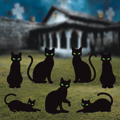 Black Cat Halloween Yard Signs, Scary Silhouette Lawn Decorations with Stakes, Outdoor Spooky Cat Signs for Garden, Lawn, or Party Décor