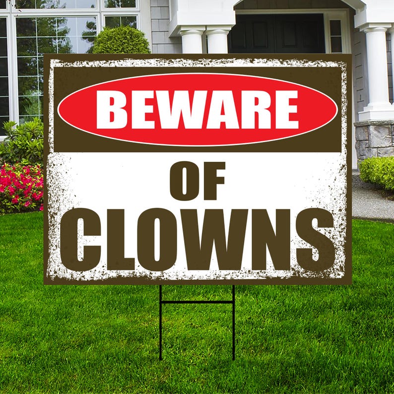 Beware of Clowns Yard Sign, Keep Out Halloween Lawn Decoration, Scary Spooky Outdoor Decor, Creepy Circus Warning Sign with Metal H-Stake