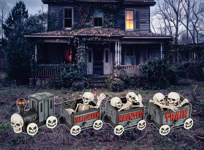 Pumpkin Skeleton Train Halloween Yard Signs with Stakes, Cute Trick or Treat Outdoor Lawn Decorations, Halloween Garden or Party Décor