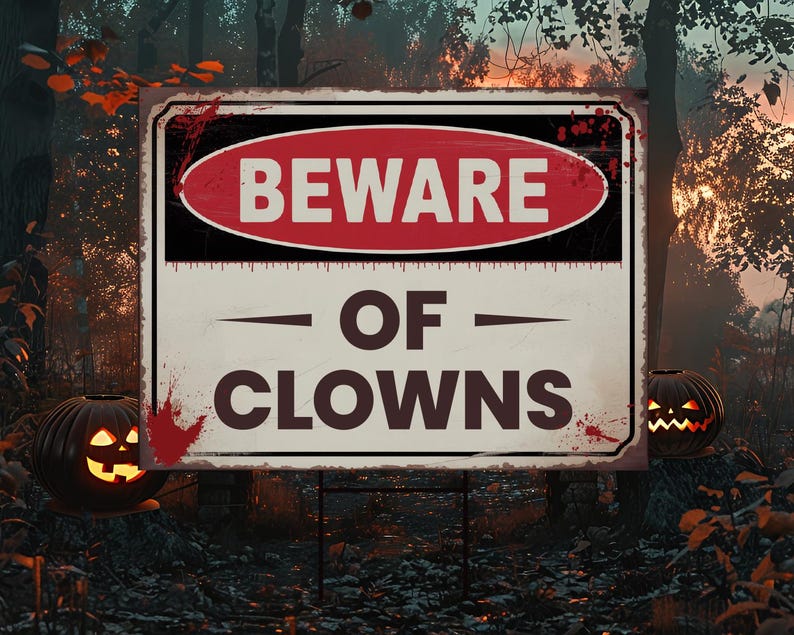 Beware of Clowns Yard Sign, Keep Out Halloween Lawn Decoration, Scary Spooky Outdoor Decor, Creepy Circus Warning Sign with Metal H-Stake