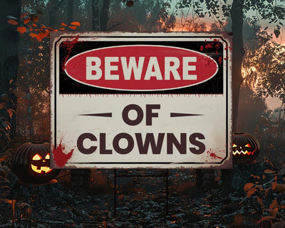 Beware of Clowns Yard Sign, Keep Out Halloween Lawn Decoration, Scary Spooky Outdoor Decor, Creepy Circus Warning Sign with Metal H-Stake