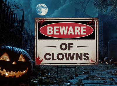 Beware of Clowns Yard Sign, Keep Out Halloween Lawn Decoration, Scary Spooky Outdoor Decor, Creepy Circus Warning Sign with Metal H-Stake