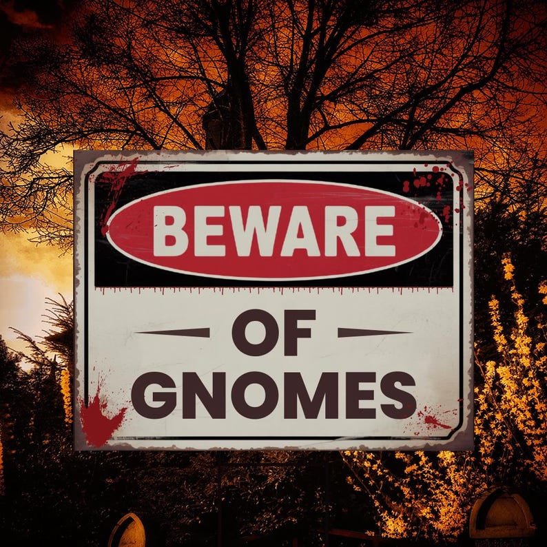 Beware of Gnomes Yard Sign, Keep Out Halloween Lawn Decoration, Scary Spooky Outdoor Decor, Creepy Circus Warning Sign with Metal H-Stake