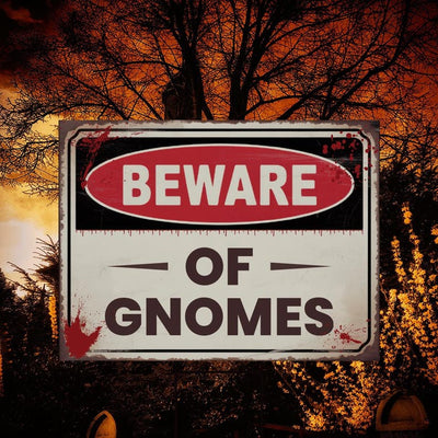 Beware of Gnomes Yard Sign, Keep Out Halloween Lawn Decoration, Scary Spooky Outdoor Decor, Creepy Circus Warning Sign with Metal H-Stake