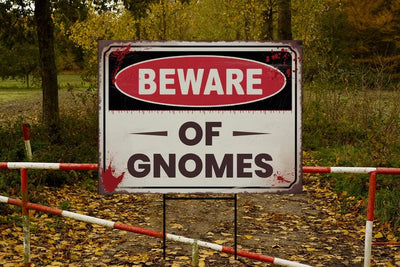 Beware of Gnomes Yard Sign, Keep Out Halloween Lawn Decoration, Scary Spooky Outdoor Decor, Creepy Circus Warning Sign with Metal H-Stake