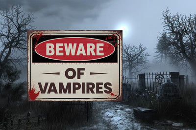 Beware of Vampires Yard Sign, Keep Out Halloween Lawn Decoration, Scary Spooky Outdoor Decor, Creepy Circus Warning Sign with Metal H-Stake