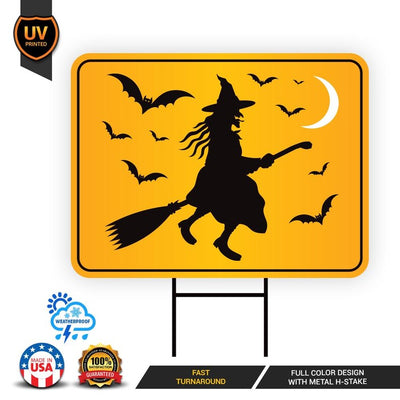 Funny Witch Crossing Yard Sign, Halloween Lawn Decoration with Stakes, Scary Outdoor Witch Sign, Spooky Fall Home Decor with Metal H-Stake