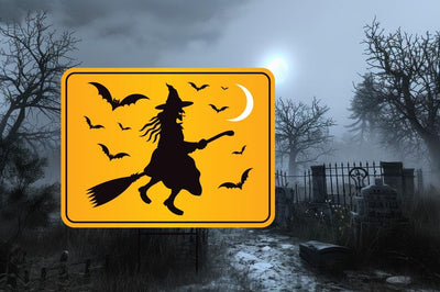 Funny Witch Crossing Yard Sign, Halloween Lawn Decoration with Stakes, Scary Outdoor Witch Sign, Spooky Fall Home Decor with Metal H-Stake