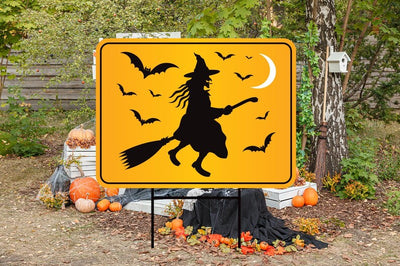 Funny Witch Crossing Yard Sign, Halloween Lawn Decoration with Stakes, Scary Outdoor Witch Sign, Spooky Fall Home Decor with Metal H-Stake