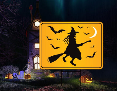Funny Witch Crossing Yard Sign, Halloween Lawn Decoration with Stakes, Scary Outdoor Witch Sign, Spooky Fall Home Decor with Metal H-Stake