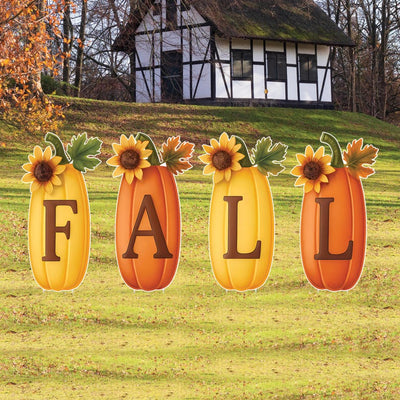 FALL Pumpkin Yard Signs, Outdoor Thanksgiving Lawn Decoration, Autumn Garden Stakes with Sunflower Accents, Porch Fall Decor Cutouts