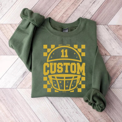 Custom Checkered Football Sweatshirt, Retro Game Day Mama SweatShirt, Personalized Team & Number SweatShirt
