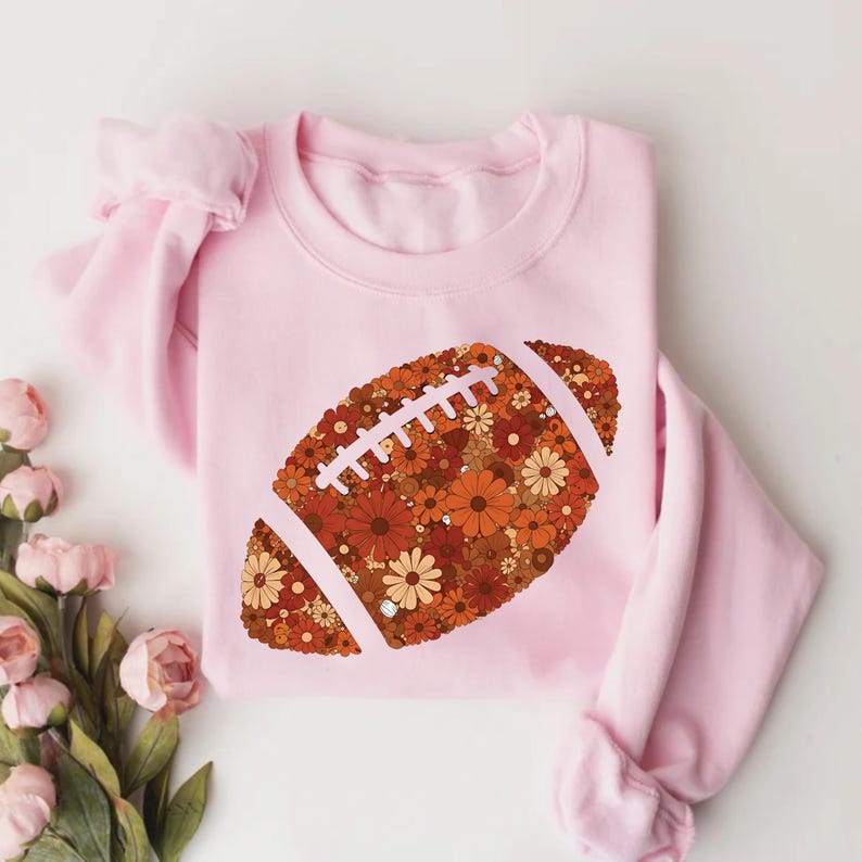 Floral Football Sweatshirt, Retro Boho Game Day SweatShirt, Touchdown Season Brushstroke SweatShirt