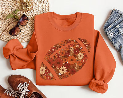Floral Football Sweatshirt, Retro Boho Game Day SweatShirt, Touchdown Season Brushstroke SweatShirt